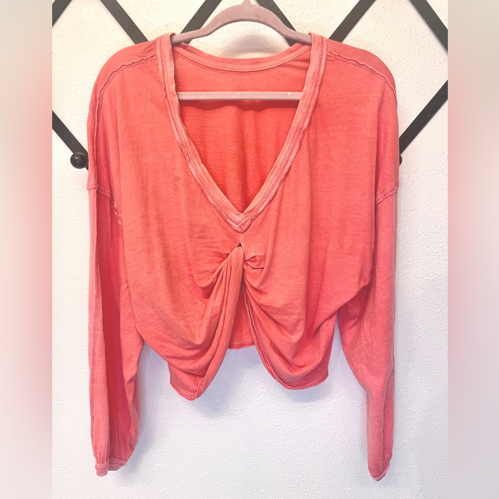 Free People Movement | Moon Rising Long Sleeve Twist Back Top || Lipstick Pink - Picture 3 of 6